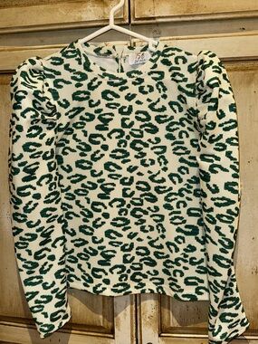 TSB Green Leopard Print Puff Sleeve Top